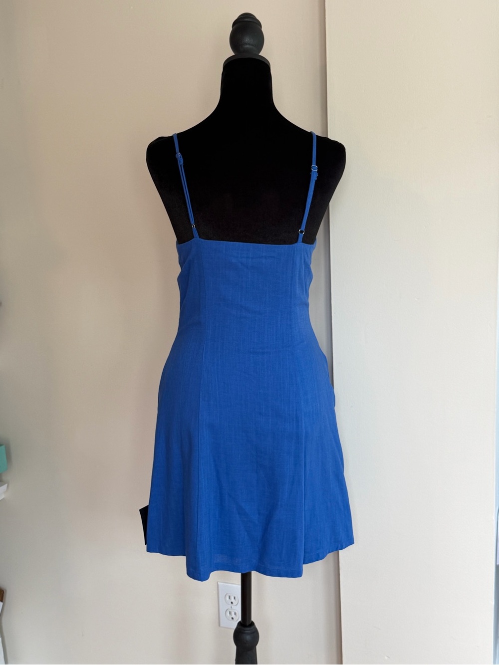 Lulu's Cobalt Blue Button-Front Spaghetti Strap Mini Dress - Picture 4 of 4